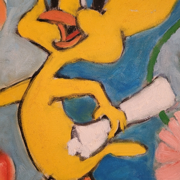 Retro Tweety Bird Canvas Oil Painting - Bathroom Decor 20in x 16in - Picture 9 of 10